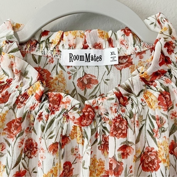 Roommates NWT Semi-Sheer Floral Print Blouse Short Puff Sleeves Size XL - Picture 8 of 11
